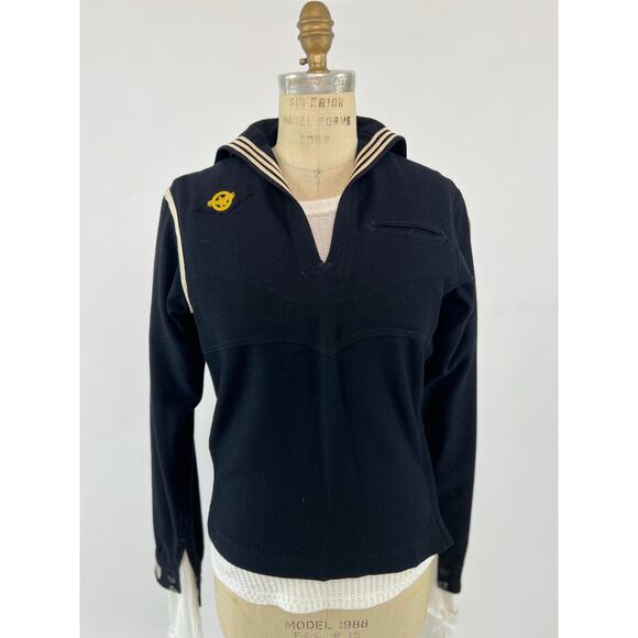 VTG WWII US Navy Seabees Uniform Dress Jumper Shirt Dragon Embroidery 40s Blk XS - Picture 3 of 10